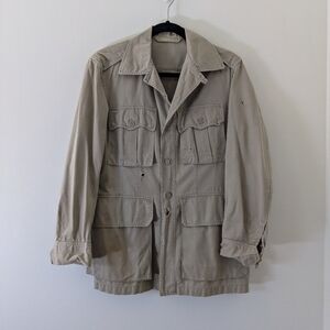 Vintage USAF Tan Khaki Military Distressed Safari Jacket Mens Sz 36R